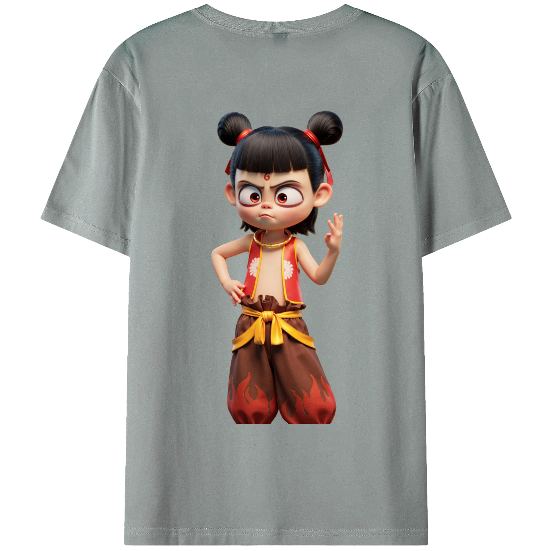 （画像用） Ne Zha 2 ナタ 魔童の大暴れ 綿100％ メンズ半袖Tシャツ（バックプリント） 通気性